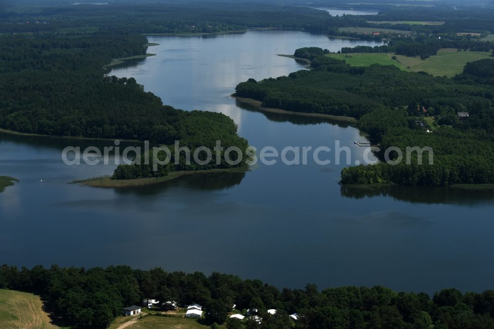 Schwarz from above - Forests on the shores of Lake Zethner See in Schwarz in the state Mecklenburg - Western Pomerania