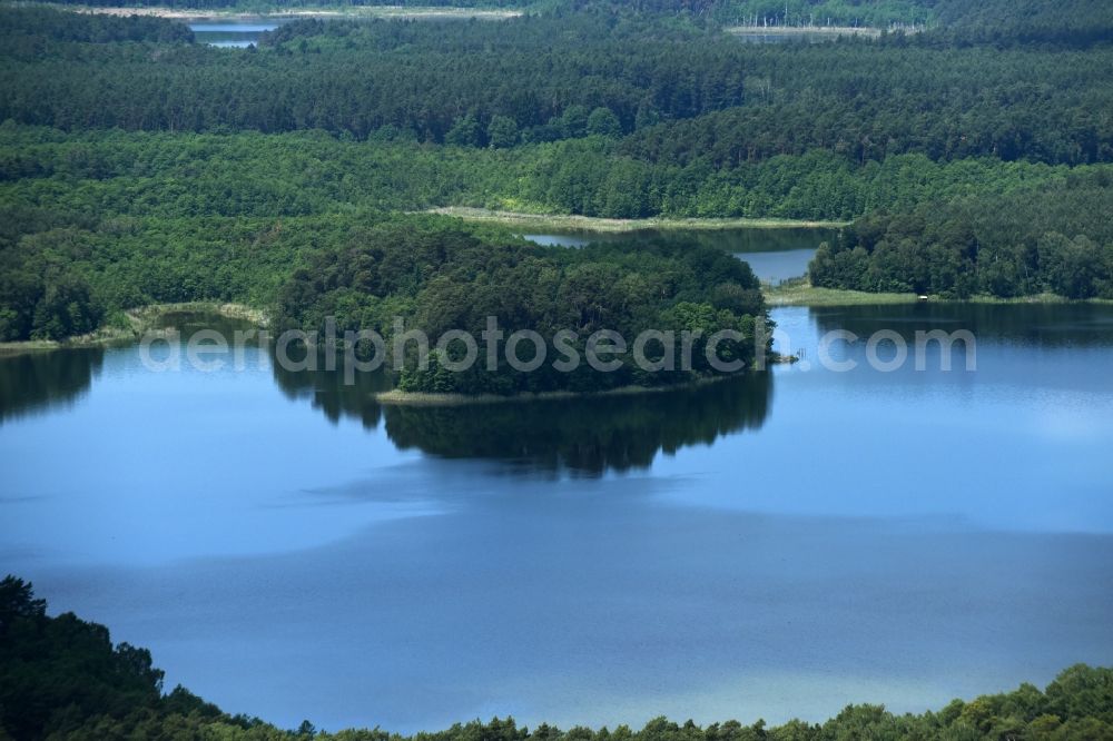 Schulzenhof from above - Forests on the shores of Lake Grosser Tietzensees in Schulzenhof in the state Brandenburg