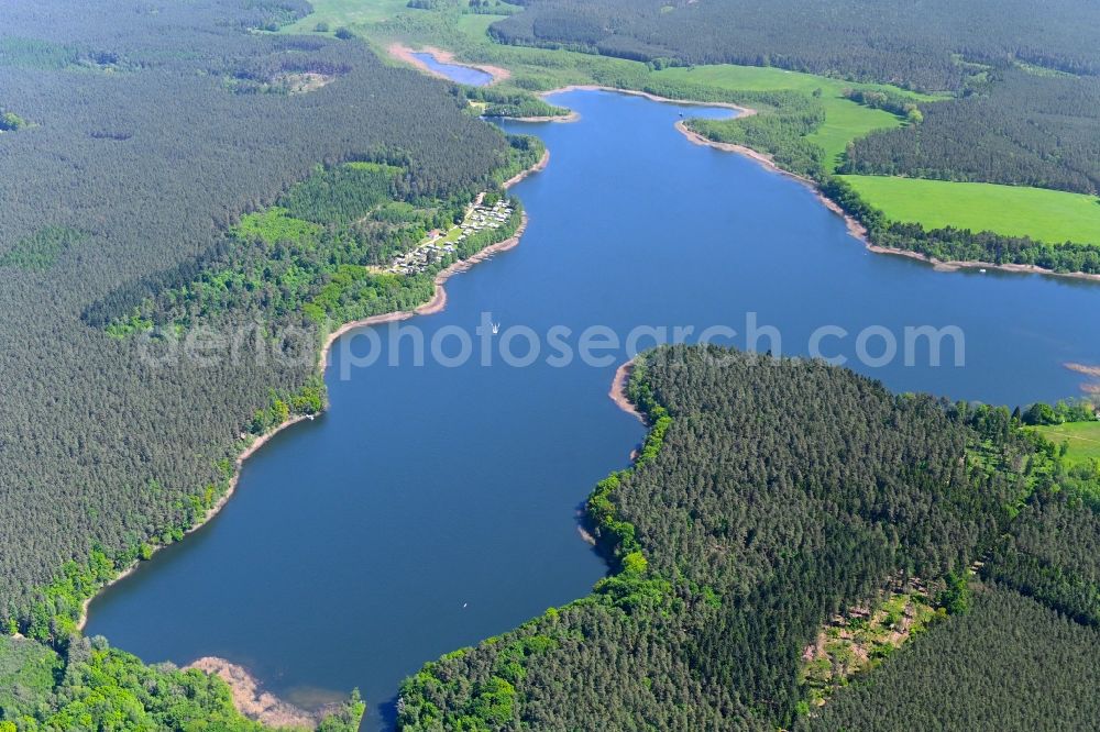 Aerial image Kleinmenow - Forests on the shores of Lake Ziernsee in Kleinmenow in the state Brandenburg, Germany