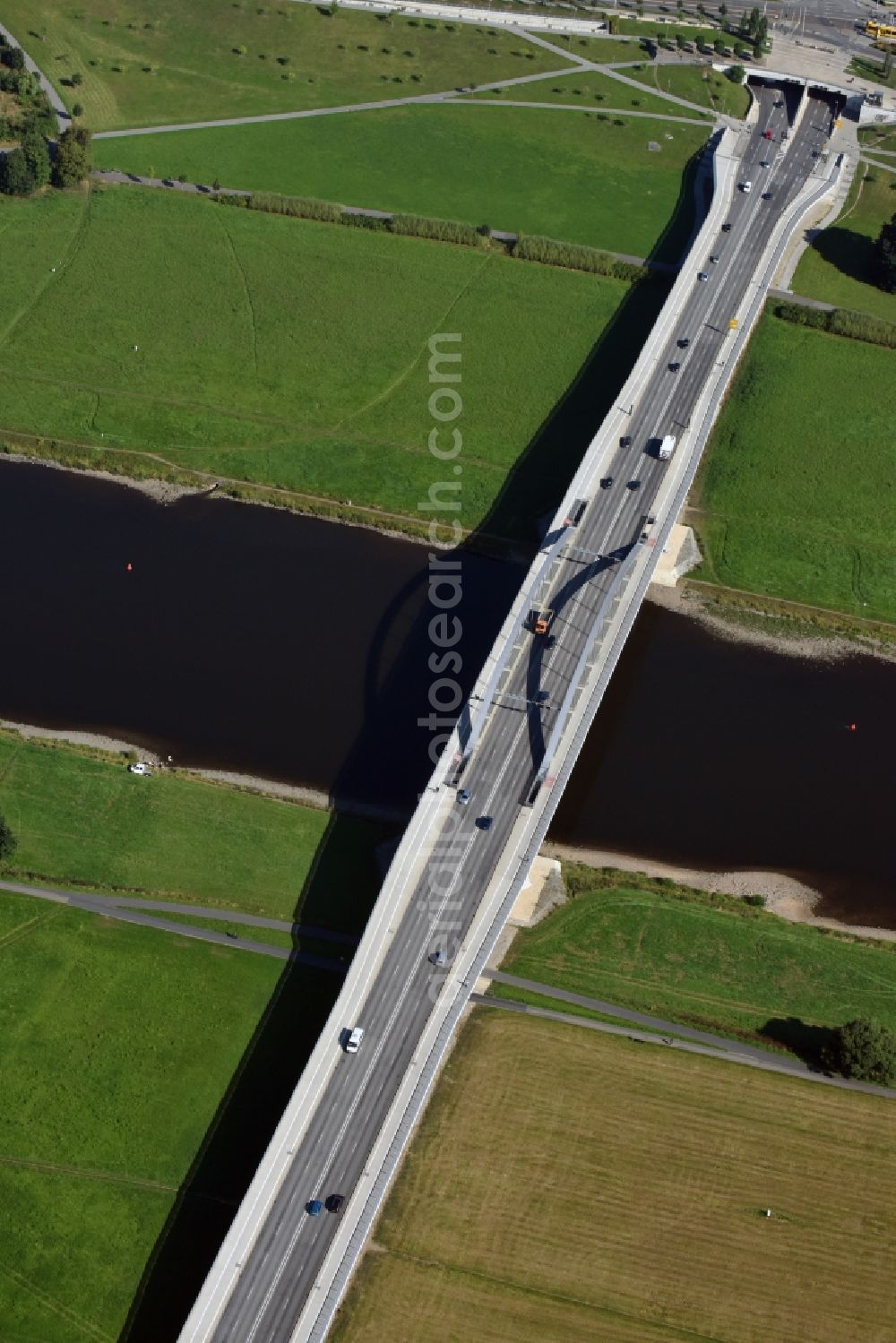 Aerial photograph Dresden - Waldschloesschenbruecke on the river Elbe in Dresden in Saxony