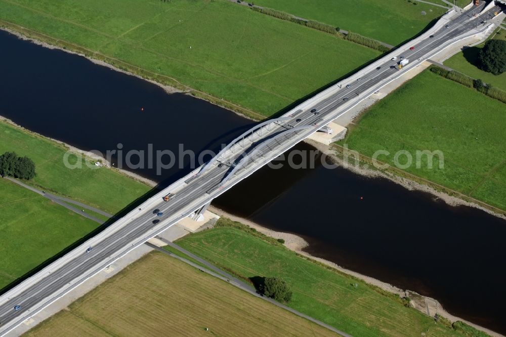 Aerial image Dresden - Waldschloesschenbruecke on the river Elbe in Dresden in Saxony