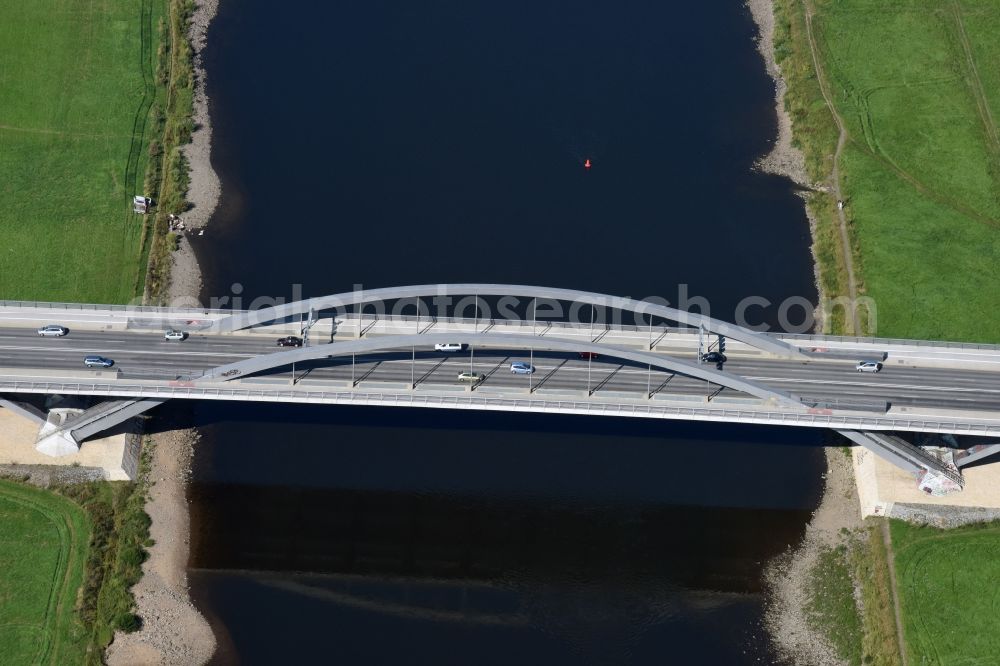 Aerial image Dresden - Waldschloesschenbruecke on the river Elbe in Dresden in Saxony