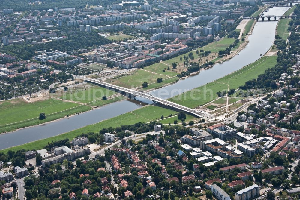 Dresden from above - Waldschloesschenbruecke on the river Elbe in Dresden in Saxony