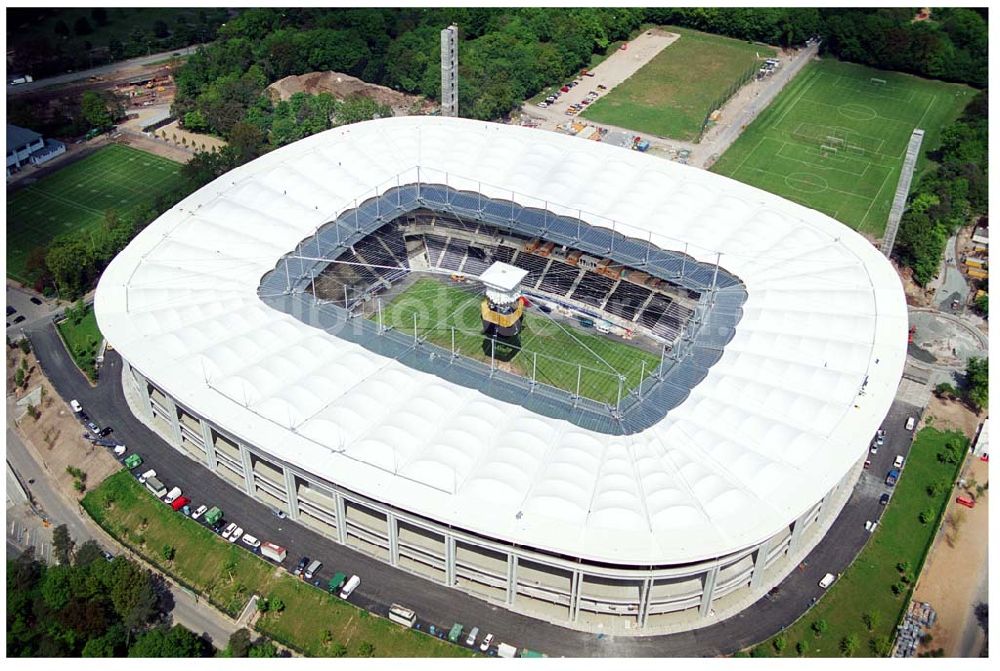 Frankfurt from above - Umbau des Waldstadions ( Commerzbank-Arena ) Frankfurt (Eintracht Frankfurt)an der Mörfelder Landstraße 362 in 60528 in Frankfurt/ Main durch die Firma MAX BÖGL, Schüßler Plan (Projektsteuerung), Architekten: gmp Gerkan, Marg & Partner Hamburg,