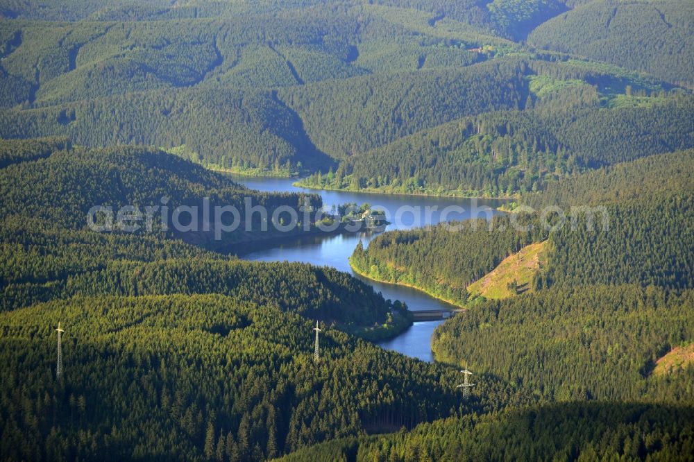 Aerial photograph Schulenberg - Conversely Benes forest terrain of Okerstausee at school in the Upper Harz Mountains in Lower Saxony