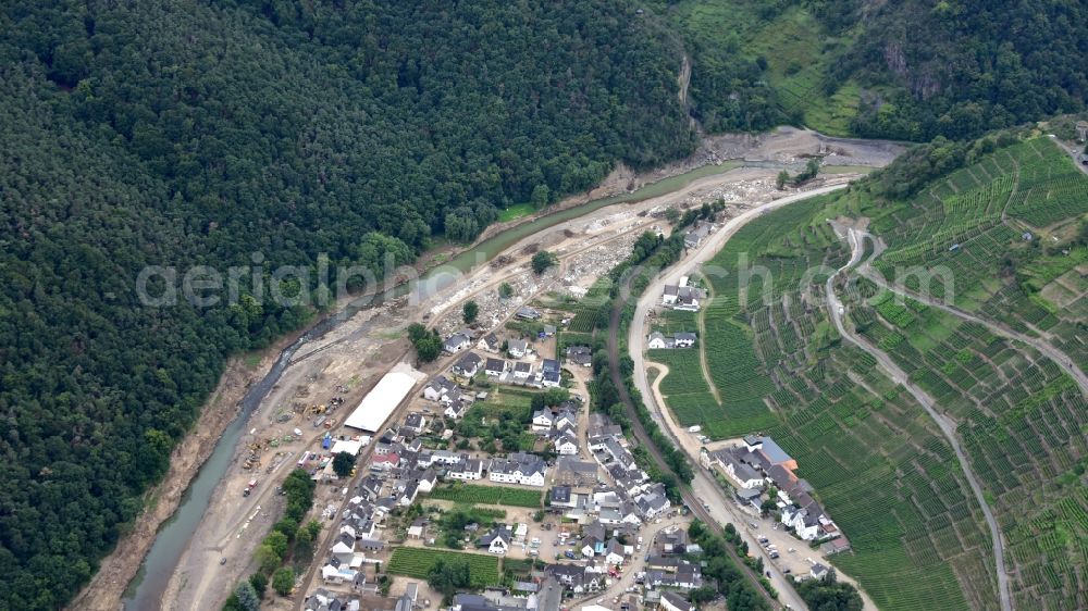 Bad Neuenahr-Ahrweiler from above - Walporzheim after the flood disaster in the Ahr valley this year in the state Rhineland-Palatinate, Germany