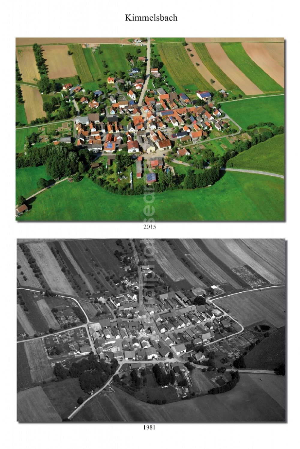 Kimmelsbach from above - 1981 and 2015 village - view change of the district of Hassberge belonging municipality in Kimmelsbach in the state Bavaria