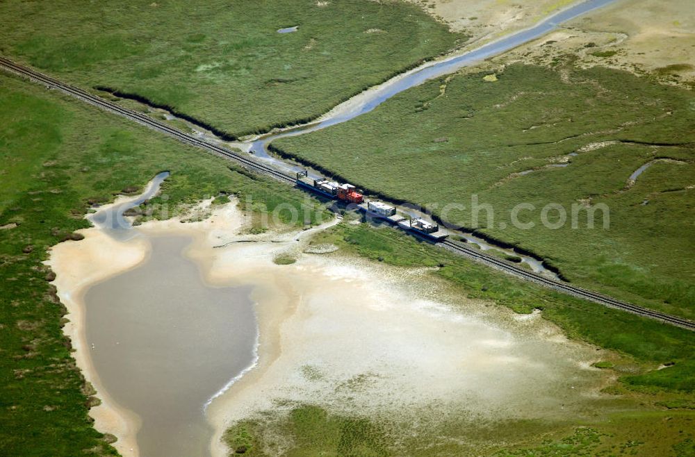 Aerial photograph Wangerooge - The single track Wangerooge Island Railway is an unelectrified narrow gauge railway located on the East Frisian island of Wangerooge off the northwestern coast of Germany. It is the most important means of transport on the island and is the only narrow gauge railway operated today by the Deutsche Bahn