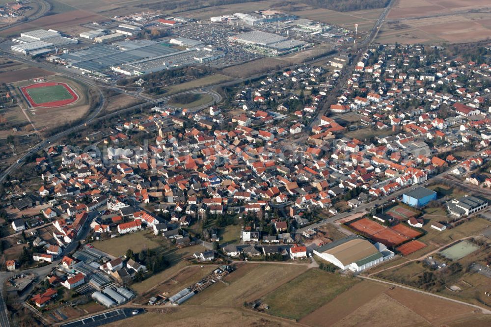 Aerial image 18.03.2006 - Gensingen18.03.2006 Blick auf die Ortsgemeinde Gensingen im Landkreis Mainz-Bingen in Rheinland-Pfalz mit Sicht auf die Globus SB-Warenhaus Holding GmbH & Co.KG. View to Gensingen in the administrative district Mainz-Bingen of Rhineland-Palatinate with view to the Globus SB-Warenhaus Holding GmbH & Co.Kg.