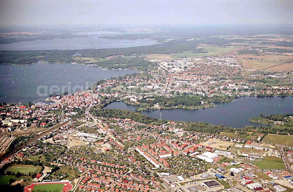 Waren / Müritz from the bird's eye view: Waren/Müritz in Mecklenburg Vorpommern Stadtansicht von Waren von Osten her