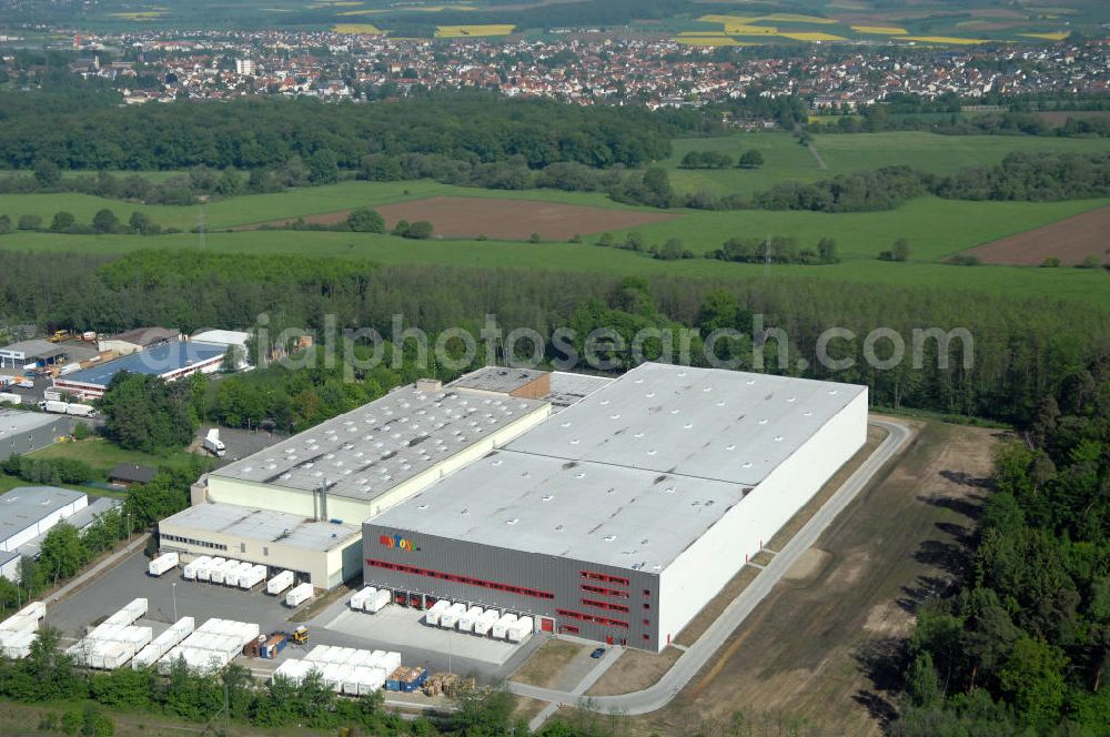 Aerial image Langenselbold - Erweiterungsbau Logistiklager My Toys am Warenverteilzentrum Schwab im Gewerbegebiet Langenselbold. Ein Projekt der ECE Projektmanagement G.m.b.H & Co. KG. Annex building of the logistics centre My Toys at the distribution centre Schwab in the business park Langenselbold. A project of ECE Projektmanagement G.m.b.H & Co. KG.