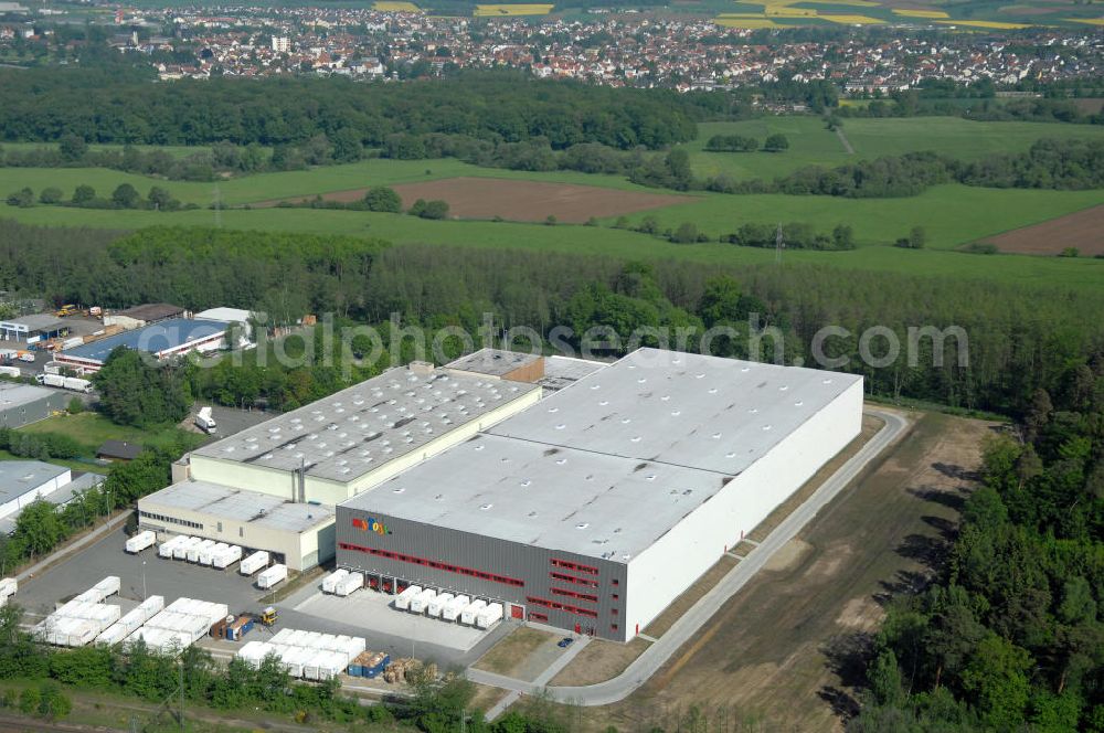 Aerial photograph Langenselbold - Erweiterungsbau Logistiklager My Toys am Warenverteilzentrum Schwab im Gewerbegebiet Langenselbold. Ein Projekt der ECE Projektmanagement G.m.b.H & Co. KG. Annex building of the logistics centre My Toys at the distribution centre Schwab in the business park Langenselbold. A project of ECE Projektmanagement G.m.b.H & Co. KG.