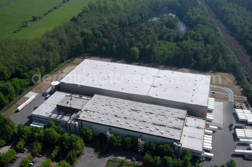 Langenselbold from above - Erweiterungsbau Logistiklager My Toys am Warenverteilzentrum Schwab im Gewerbegebiet Langenselbold. Ein Projekt der ECE Projektmanagement G.m.b.H & Co. KG. Annex building of the logistics centre My Toys at the distribution centre Schwab in the business park Langenselbold. A project of ECE Projektmanagement G.m.b.H & Co. KG.