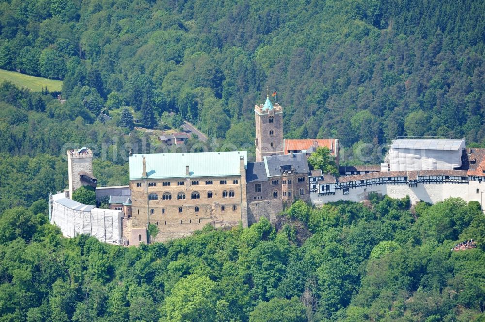 Eisenach from above - View of the Wartburg-Stiftung Eisenach near Eisenach in Thuringia. The castle dates from the 11th Century, but has its present form since the mid-19th Century. Since 1999 it is a UNESCO World Heritage Site