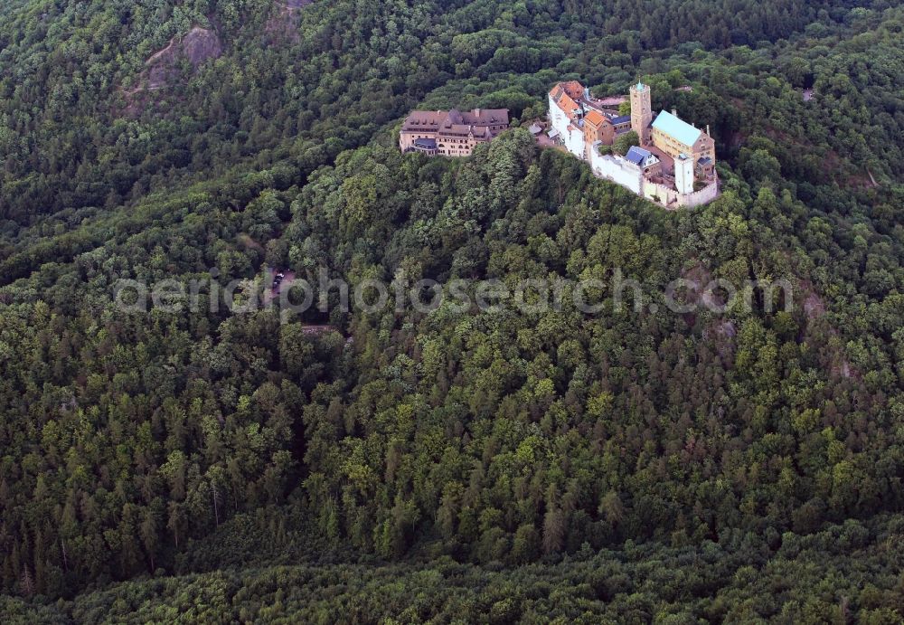 Eisenach from above - View of the Wartburg-Stiftung Eisenach near Eisenach in Thuringia. The castle dates from the 11th Century, but has its present form since the mid-19th Century. Since 1999 it is a UNESCO World Heritage Site