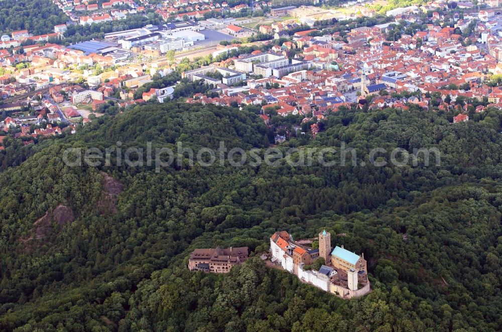 Eisenach from the bird's eye view: View of the Wartburg-Stiftung Eisenach near Eisenach in Thuringia. The castle dates from the 11th Century, but has its present form since the mid-19th Century. Since 1999 it is a UNESCO World Heritage Site