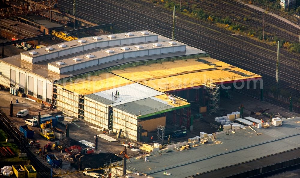 Aerial image Witten - Maintenance work on railway tracks and the historic deflector works at the main station of Witten in the state of North Rhine-Westphalia. A fire destroyed the historic works which are now being renovated