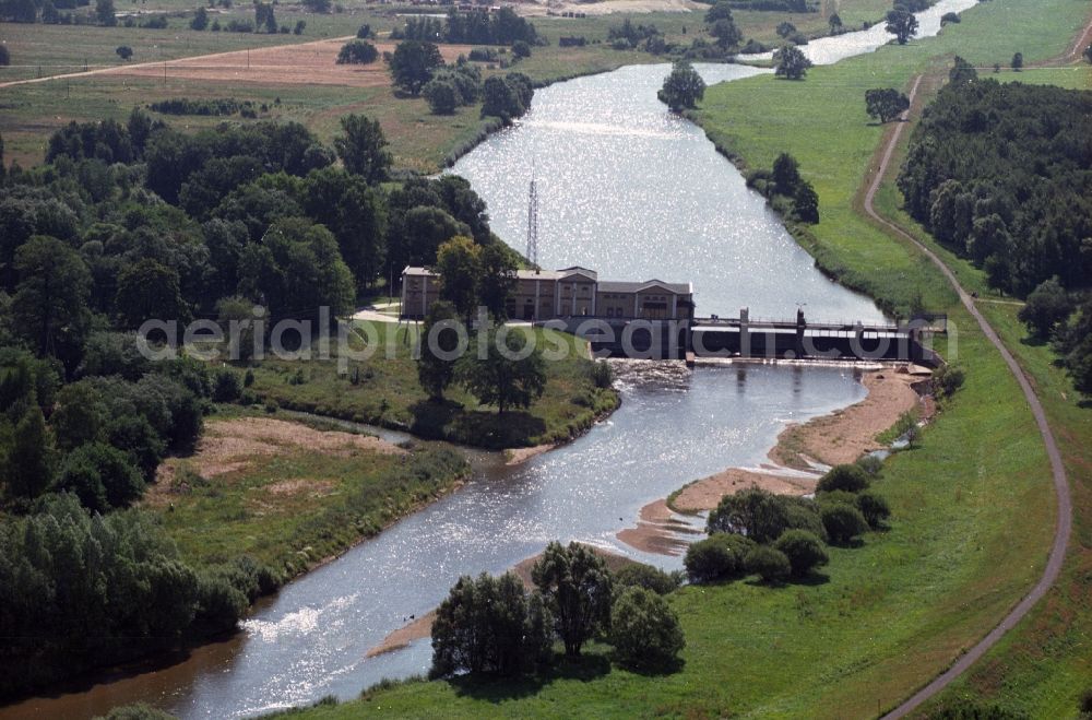 Forst from above - Water-regulation by weirs and barrages the Neisse River on the outskirts of Forst in Lusatia in Brandenburg