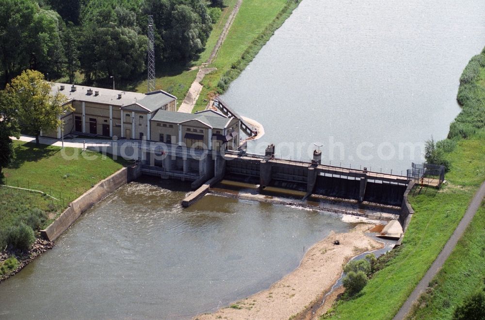 Forst from above - Water-regulation by weirs and barrages the Neisse River on the outskirts of Forst in Lusatia in Brandenburg