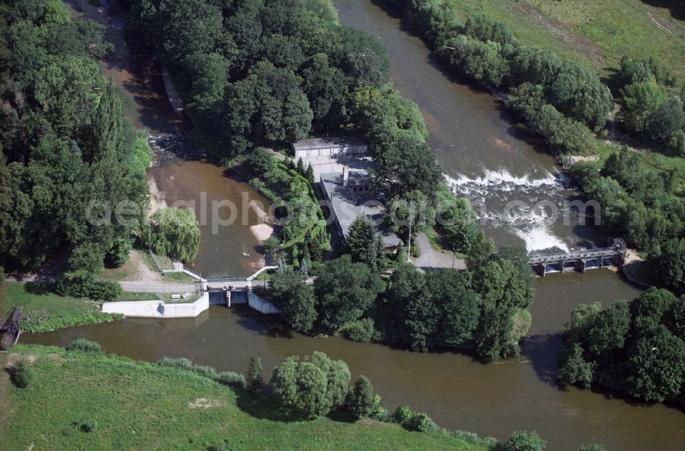 Aerial image Forst - Water-regulation by weirs and barrages the Neisse River on the outskirts of Forst in Lusatia in Brandenburg