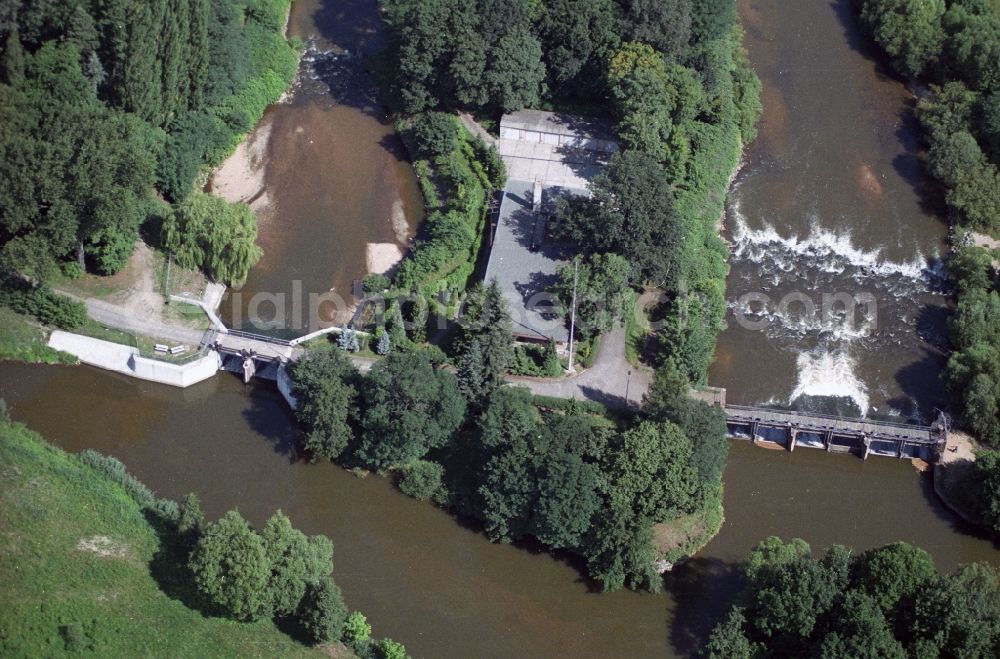 Aerial photograph Forst - Water-regulation by weirs and barrages the Neisse River on the outskirts of Forst in Lusatia in Brandenburg