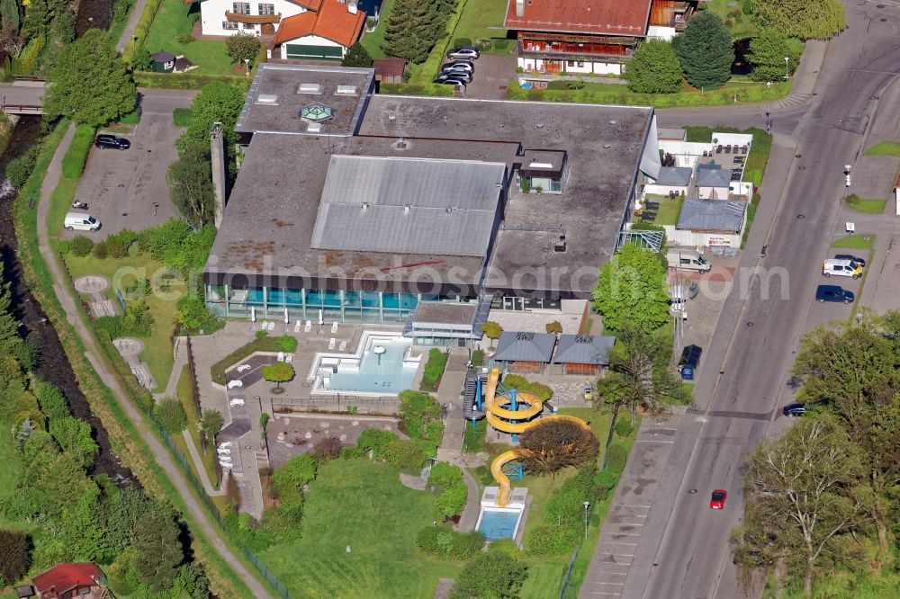 Aerial photograph Bad Wiessee - Waterslide on Swimming pool of the badepark in Bad Wiessee in the state Bavaria, Germany