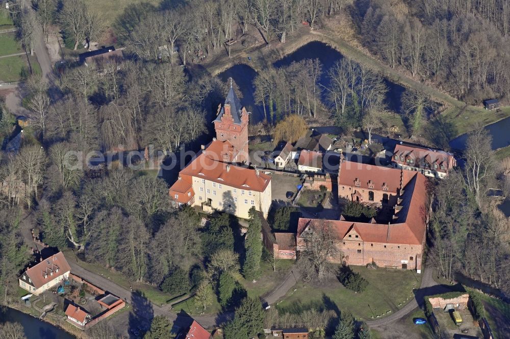 Aerial image Plattenburg - Water castle in the fish ponds of the Plattenburg castle in Brandenburg