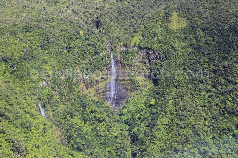 Le Petrien from above - Waterfalls in the Landscape of the Black River Gorges National Park in the south of the island Mauritius