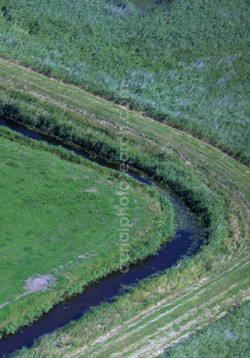 Aerial photograph Dierhagen - Water moat along agricultural fields in the North of Dierhagen in the state Mecklenburg - Western Pomerania