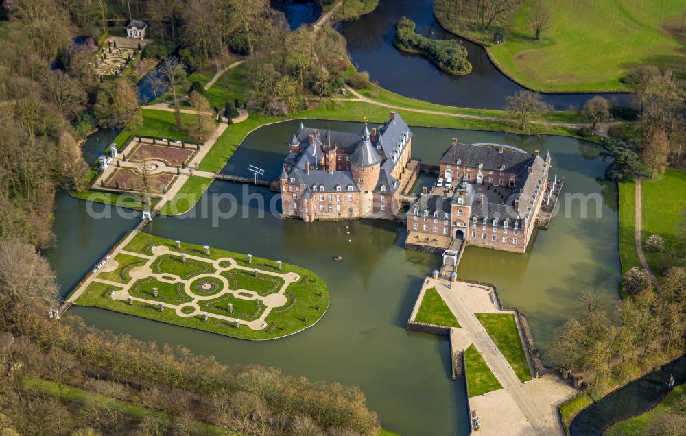 Isselburg from above - building and castle park systems of water castle in the district Anholt in Isselburg in the state North Rhine-Westphalia, Germany
