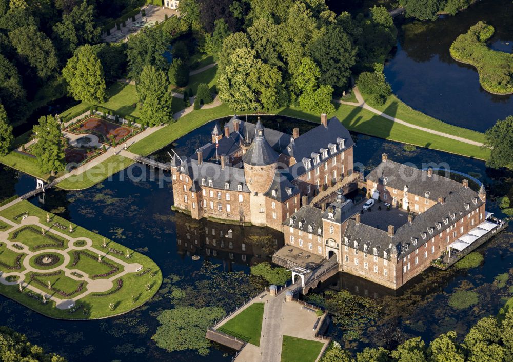 Anholt from above - Building and castle park systems of water castle in the district Anholt in Isselburg in the state North Rhine-Westphalia, Germany