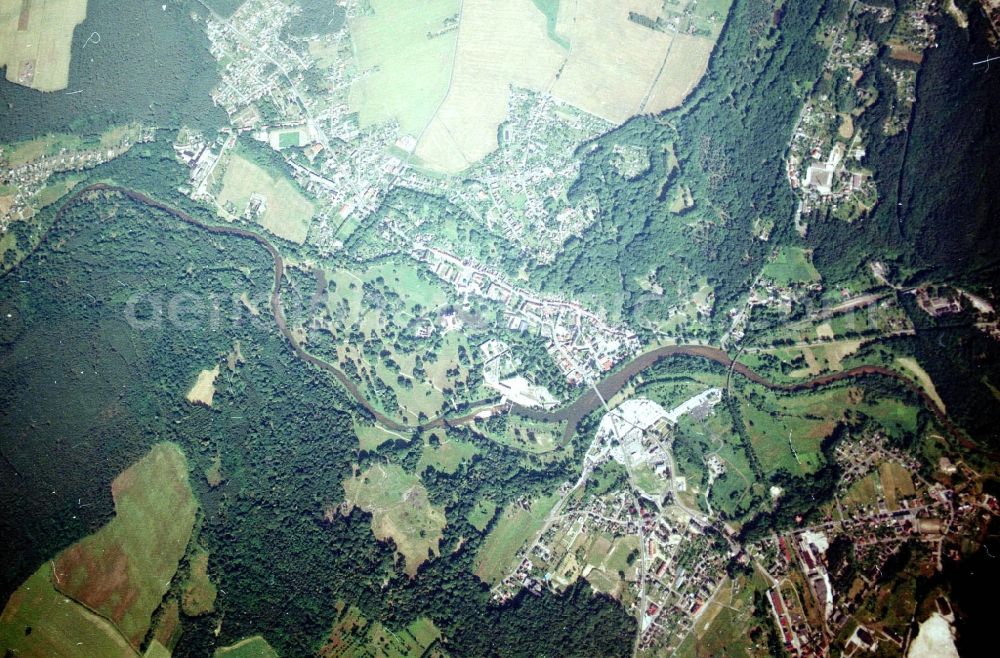 Aerial image Bad Muskau - Building and castle park systems of water castle on Schlossstrasse in Fuerst-Pueckler-Park in Bad Muskau in the state Saxony, Germany