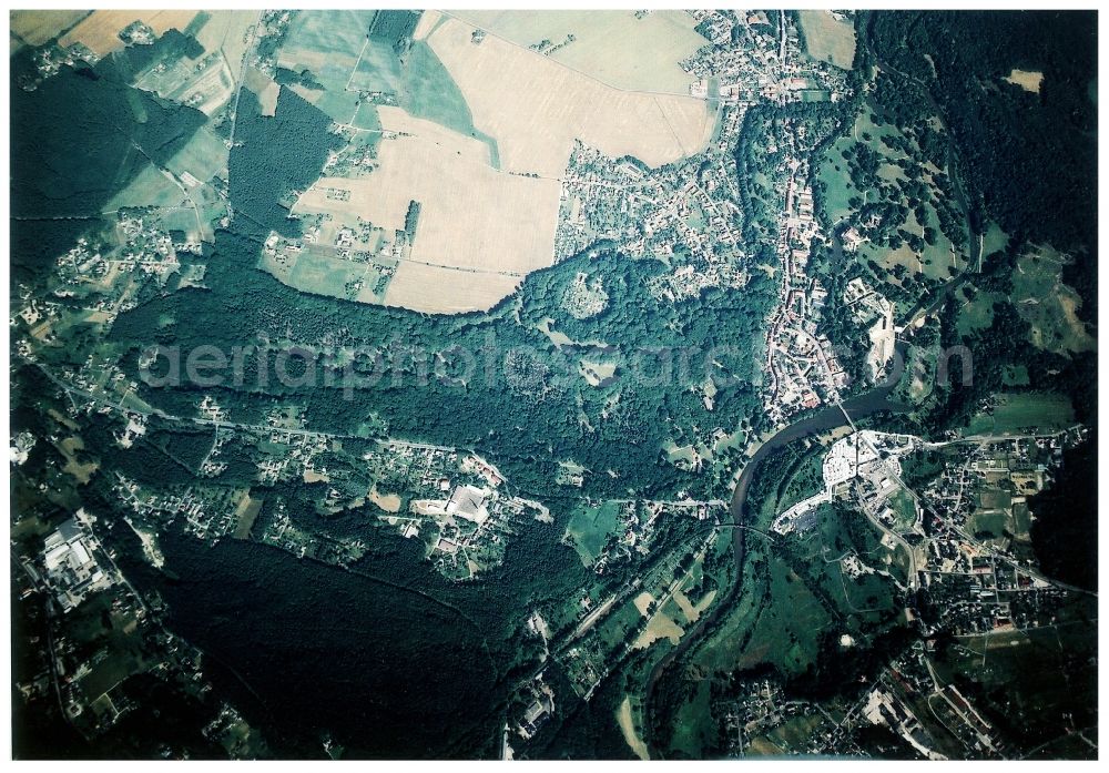 Aerial image Bad Muskau - Building and castle park systems of water castle on Schlossstrasse in Fuerst-Pueckler-Park in Bad Muskau in the state Saxony, Germany