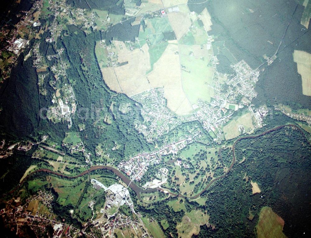 Aerial image Bad Muskau - Building and castle park systems of water castle on Schlossstrasse in Fuerst-Pueckler-Park in Bad Muskau in the state Saxony, Germany