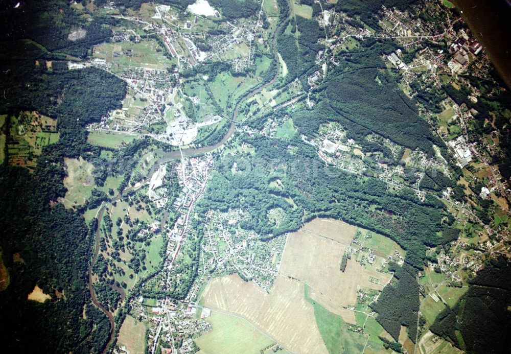 Aerial image Bad Muskau - Building and castle park systems of water castle on Schlossstrasse in Fuerst-Pueckler-Park in Bad Muskau in the state Saxony, Germany