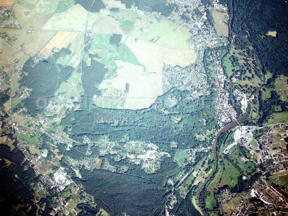 Aerial image Bad Muskau - Building and castle park systems of water castle on Schlossstrasse in Fuerst-Pueckler-Park in Bad Muskau in the state Saxony, Germany