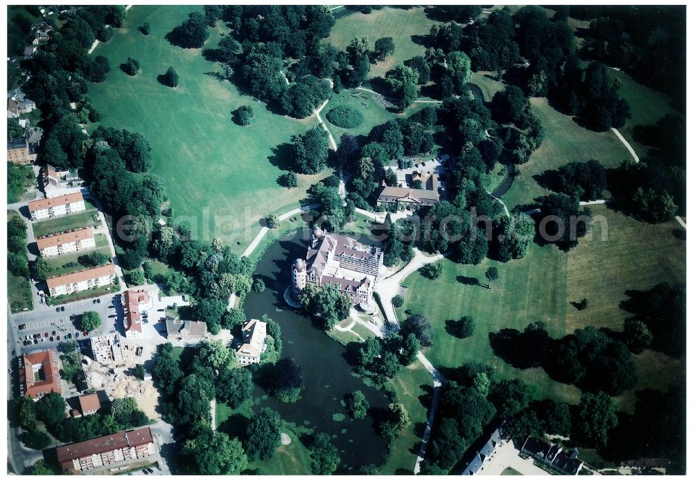 Aerial image Bad Muskau - Building and castle park systems of water castle on Schlossstrasse in Fuerst-Pueckler-Park in Bad Muskau in the state Saxony, Germany