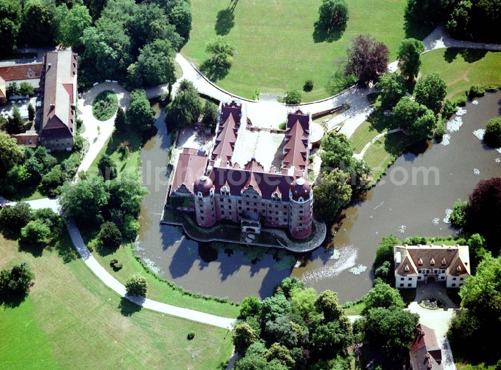 Aerial image Bad Muskau - Building and castle park systems of water castle on Schlossstrasse in Fuerst-Pueckler-Park in Bad Muskau in the state Saxony, Germany