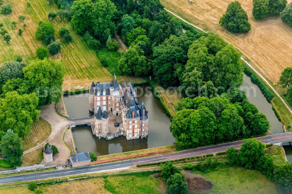 Combreux from above - Building and castle park systems of water castle Chateau de Combreux in Combreux in Centre-Val de Loire, France