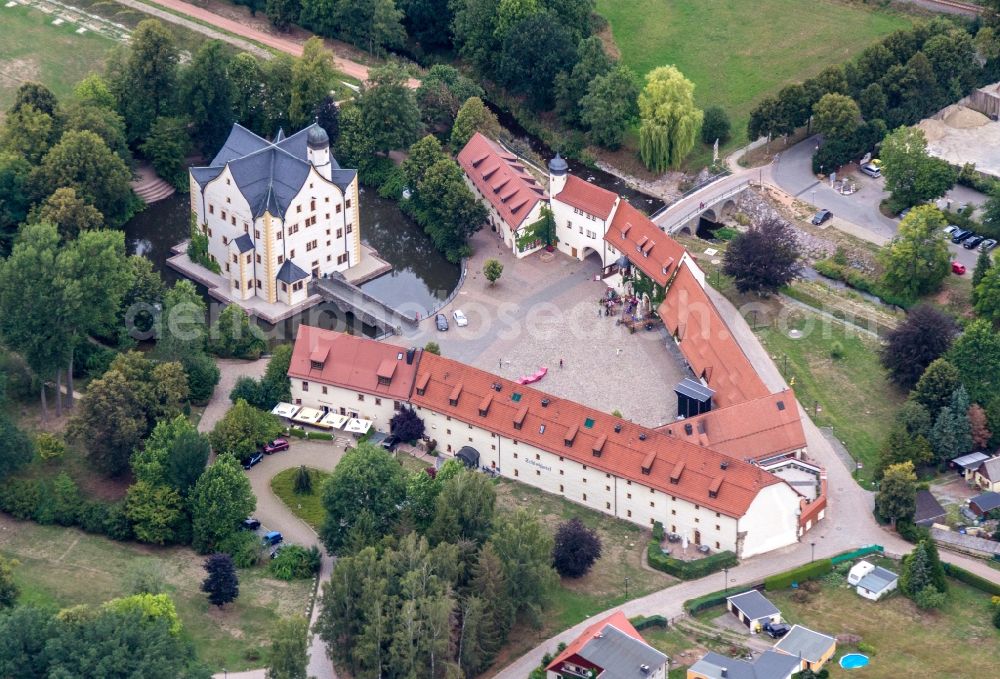 Neukirchen/Erzgebirge from above - Building and castle park systems of water castle Klaffenbach in Neukirchen/Erzgebirge in the state Saxony, Germany