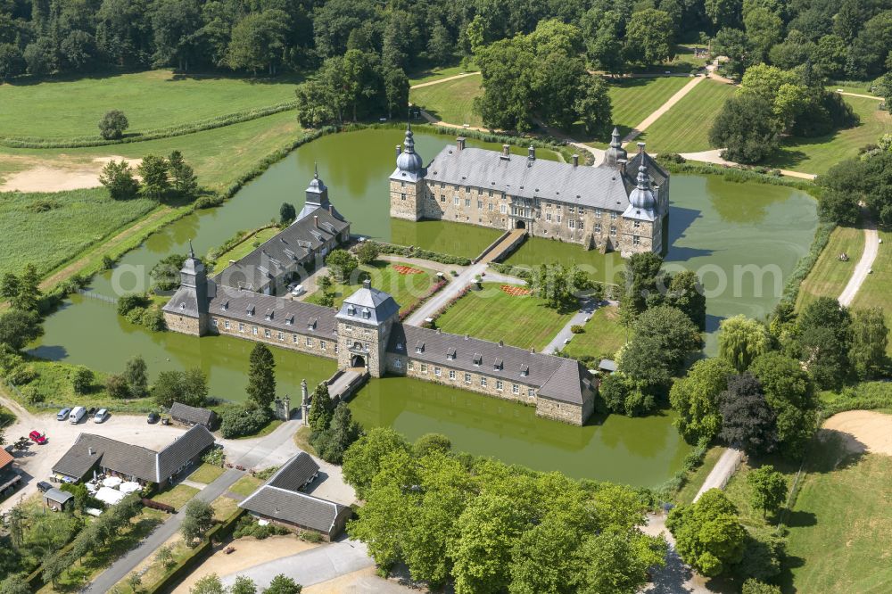 Lembeck from above - Building and castle park systems of water castle in Lembeck at Ruhrgebiet in the state North Rhine-Westphalia, Germany