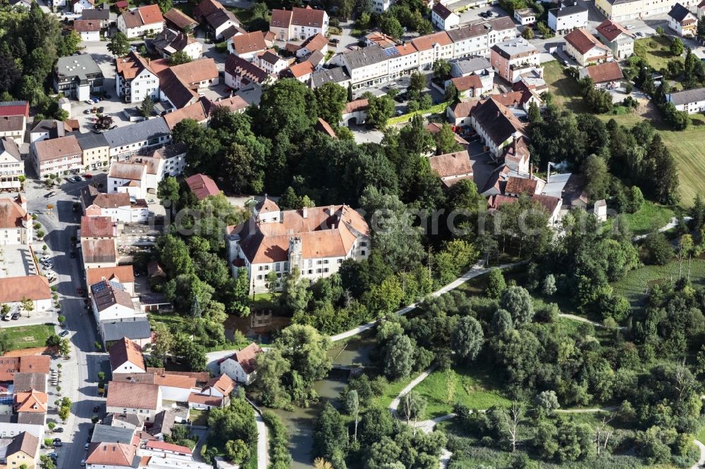 Arnstorf from above - Building and castle park systems of water castle Mariakirch in Arnstorf in the state Bavaria, Germany