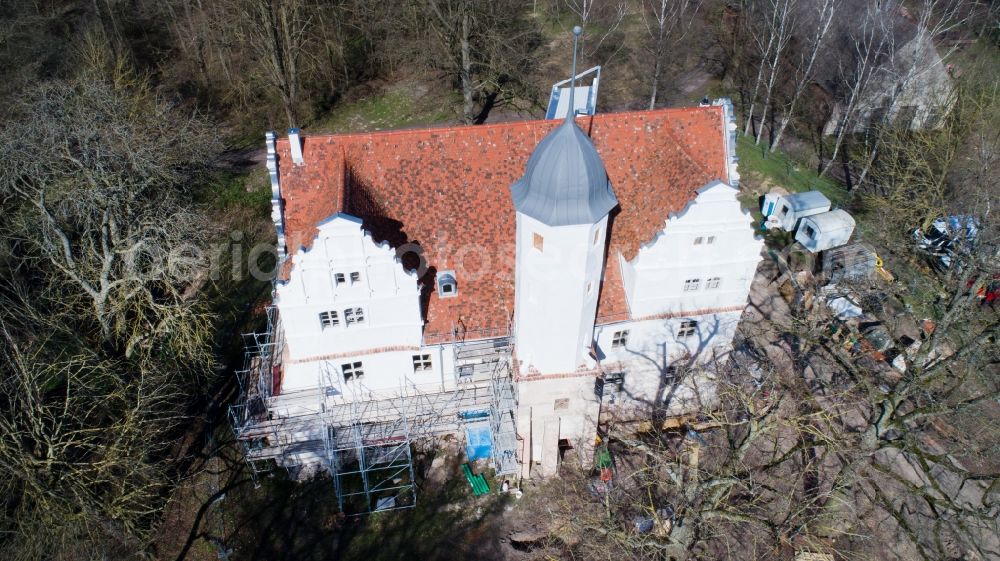 Quilow from above - Building and castle park systems of water castle in Quilow in the state Mecklenburg - Western Pomerania, Germany