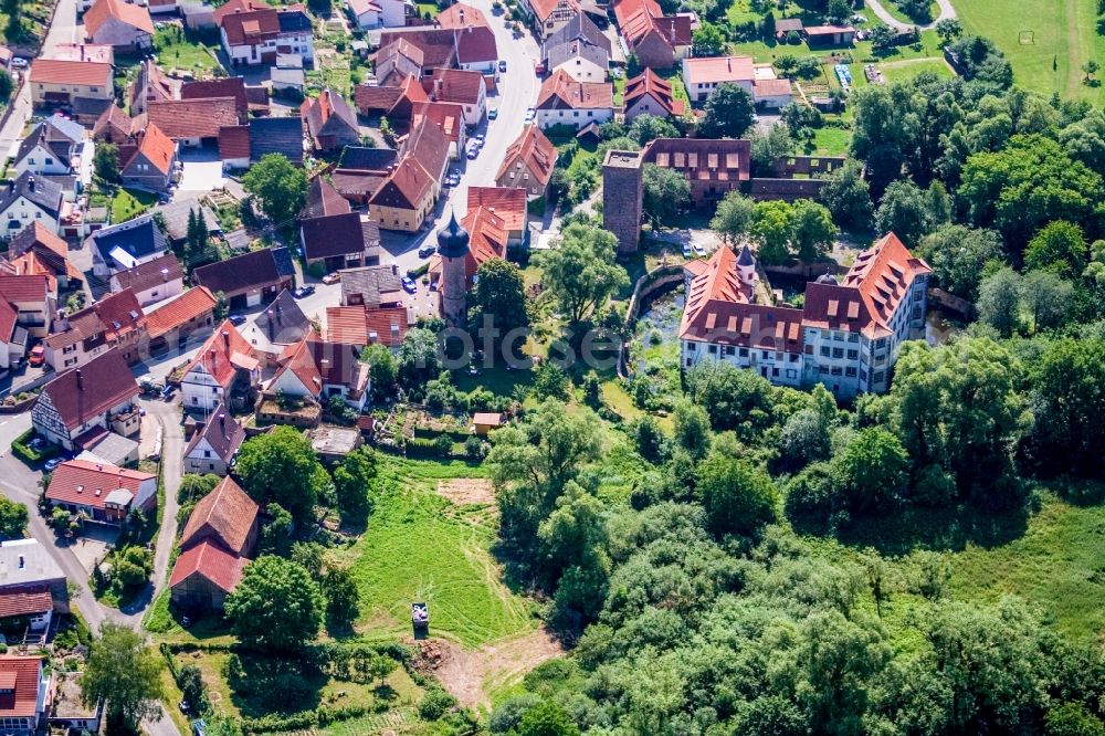 Aerial image Mosbach - Building and castle park systems of water castle Schloss Lohrbach Bautraeger GmbH in Mosbach in the state Baden-Wuerttemberg, Germany