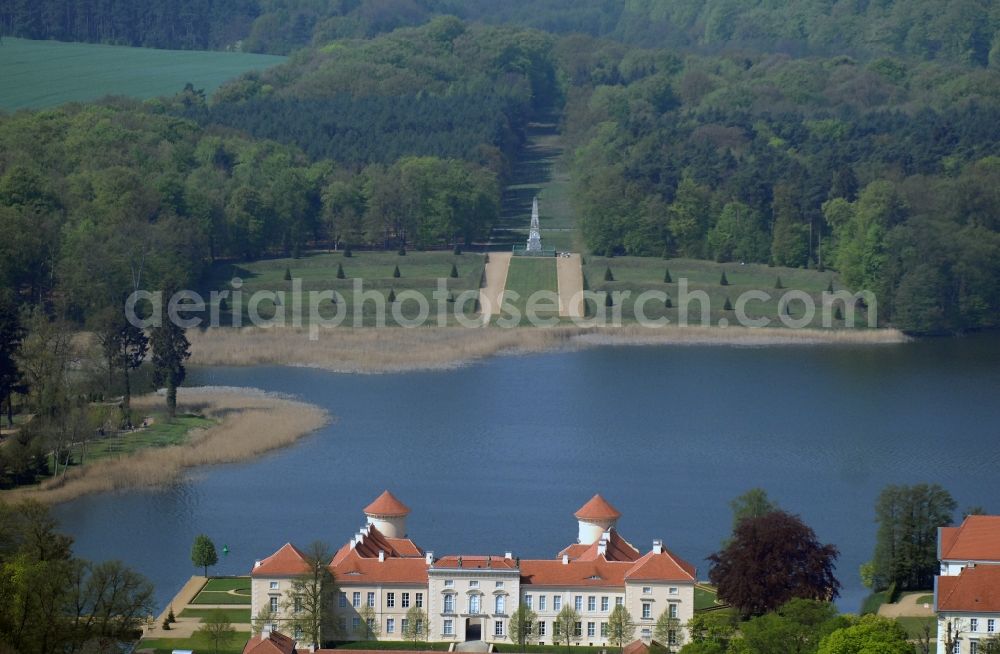 Aerial photograph Rheinsberg - Building and castle park systems of water castle Rheinsberg in Rheinsberg in the state Brandenburg