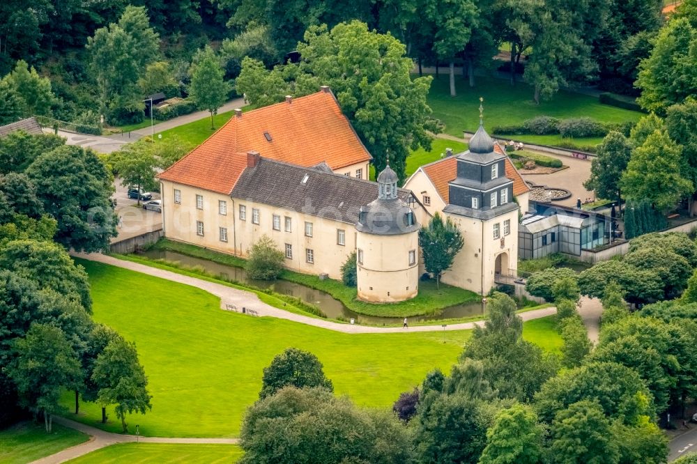 Schwelm from above - Building and castle park systems of water castle in Schwelm in the state North Rhine-Westphalia