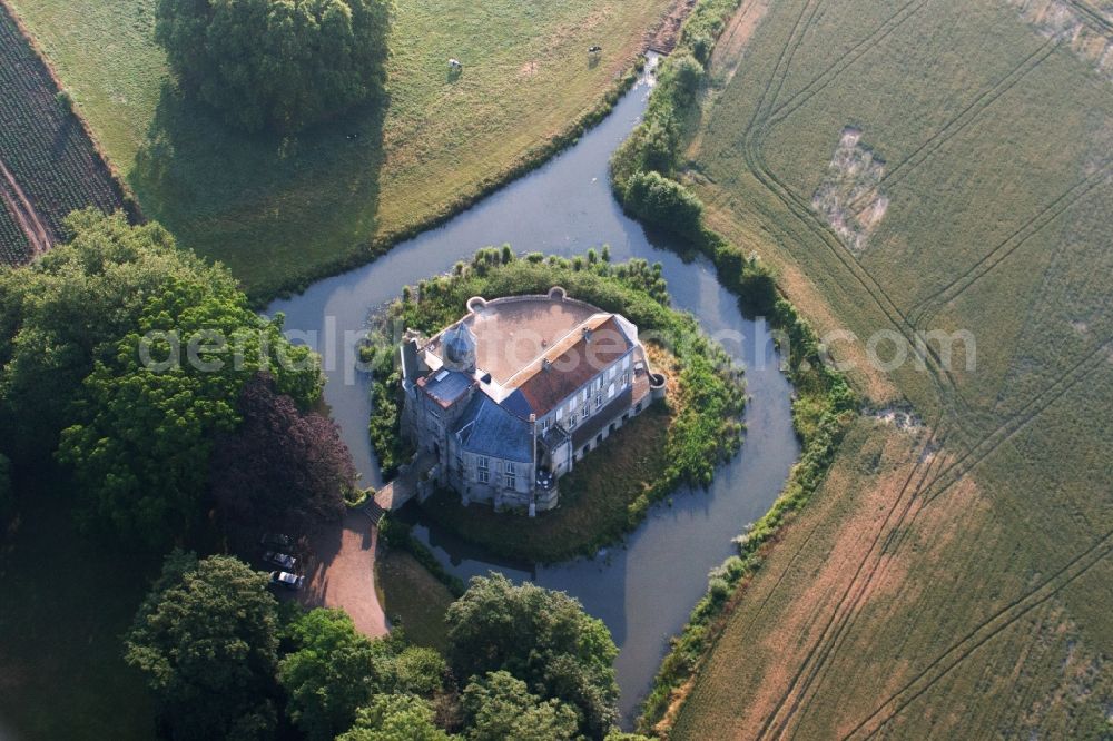 Serques from the bird's eye view: Building and castle park systems of water castle in Serques in Nord-Pas-de-Calais Picardy, France