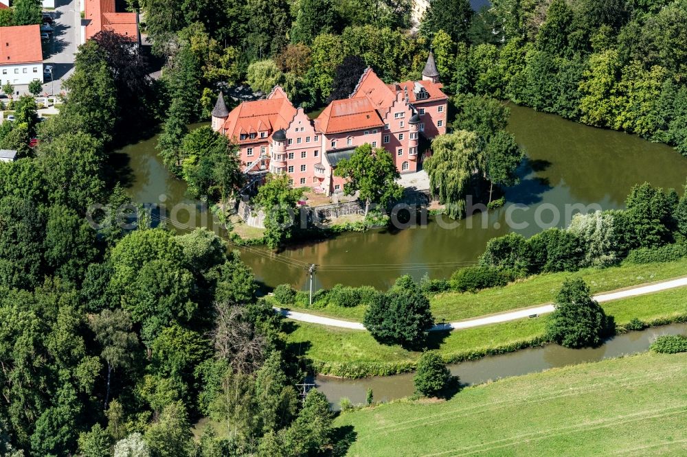 Taufkirchen (Vils) from above - Building and castle park systems of water castle Taufkirchen in Taufkirchen (Vils) in the state Bavaria, Germany