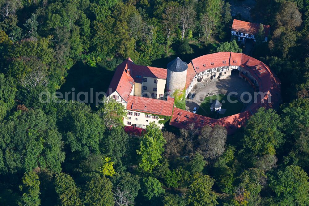 Westerburg from the bird's eye view: Building and castle park systems of water castle in Westerburg in the state Saxony-Anhalt, Germany