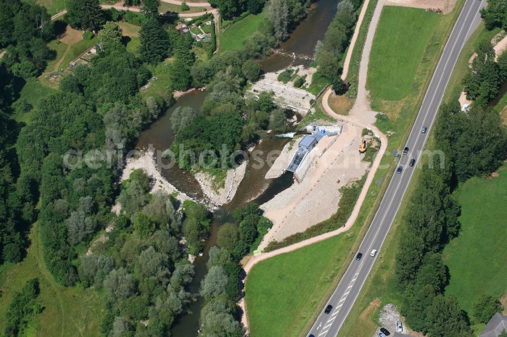 Aerial image Maulburg - Construction works for the hydroelectric power plant at the river Wiese in Maulburg in the state Baden-Wurttemberg, Germany